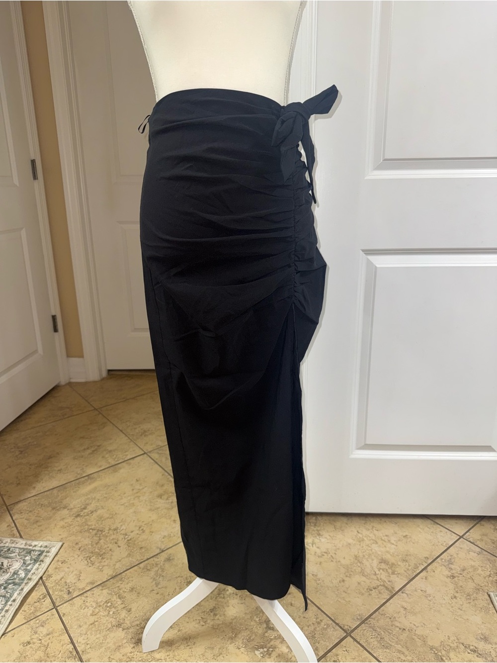 Zara Black Side-Tie Maxi Skirt with Ruched Detail